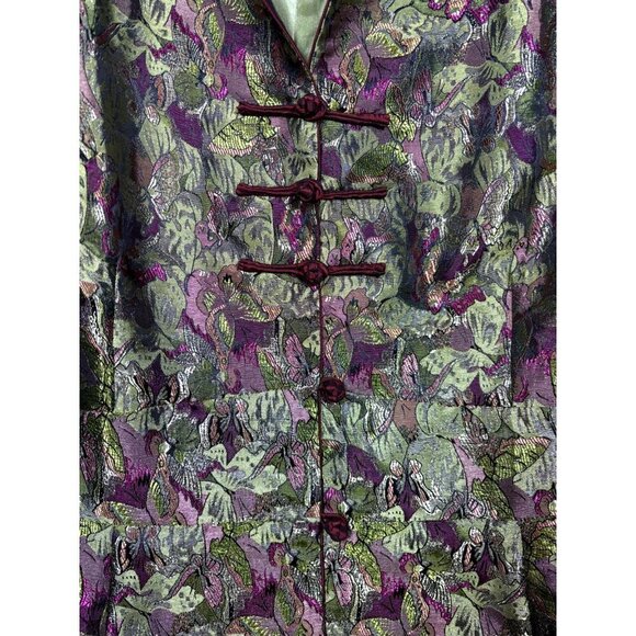 Traditional Chinese Floral Brocade Jacket Womens S/M Knot Buttons Green - Picture 3 of 6